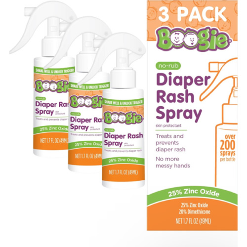 Boogie Diaper Rash Cream Spray for Baby, Travel Friendly No-Rub Touch Free Application for Sensitive Skin, Over 200 Sprays per Bottle, 1.7 oz (Pack of 3)