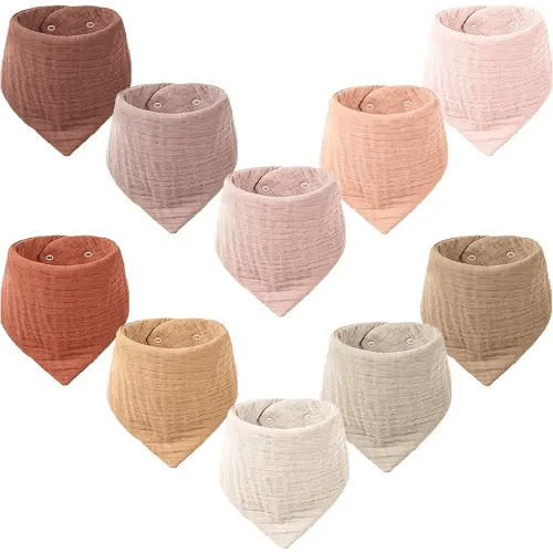 Konssy Muslin Baby Bibs 10 Pack Baby Bandana Drool Bibs 100% Cotton for Unisex Boys Girls,10 Solid Colors Set for Teething Drooling