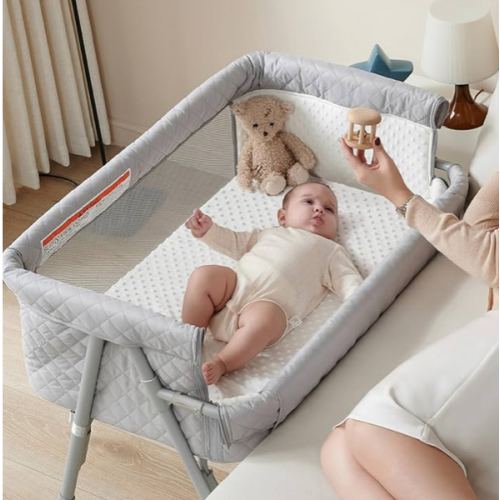 AirClub Bassinet Bedside Sleeper, Baby Crib for Newborn, Baby Bassinets Bedside Sleeper with 4 Auto-Lock & Adjustable Height, Breathable Mesh & Mattress, Bedside Bassinet