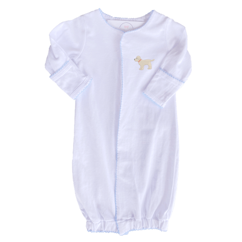 Embroidered Puppy Gown - Blue Trim