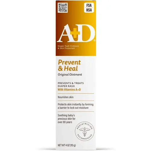 A+D Original Diaper Rash Ointment Prevents & Treats Diaper Rash, Moisturizing Skin Protectant with Vitamins A & D, Healing Skin Ointment for Dry and Cracked Skin 4oz