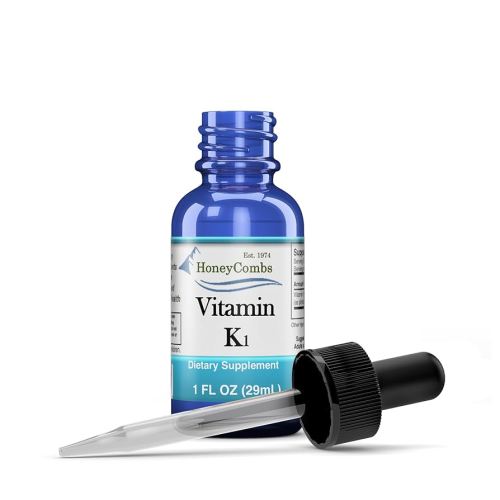 HoneyCombs Vitamin K1 Supplement Liquid Drops - High Potency Vitamin K1 Liquid Drops for Men & Women - Maintain Bone Health, Teeth, Skin and More - Alcohol-Free Cold Pressed Vegan Vitamins (1 Fl oz)