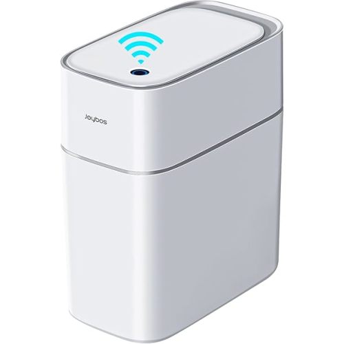 JOYBOS Trash Can with Lid Automatic Garbage Can, 3.8 Gallon Slim Small White Plastic Smart Trash Bin, Narrow Motion Sensor for Bedroom, Bathroom, Toilet Office
