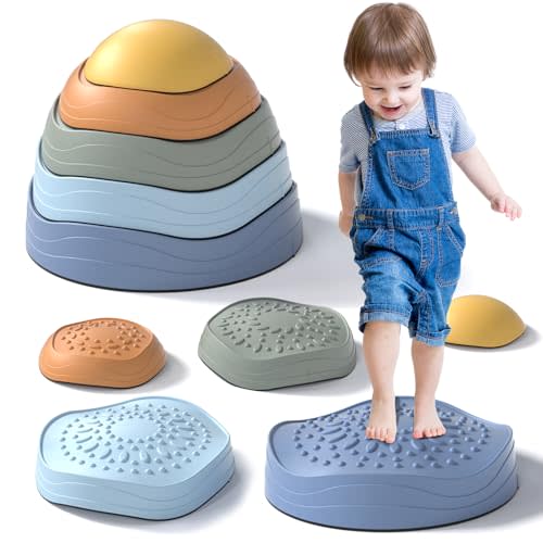 Lehoo Castle Stepping Stones for Kids, Non-Slip Toddler Stepping Stones, Indoor & Outdoor Toys for Toddlers 1-3, Obstacle Course for Kids, Sensory Balance Board