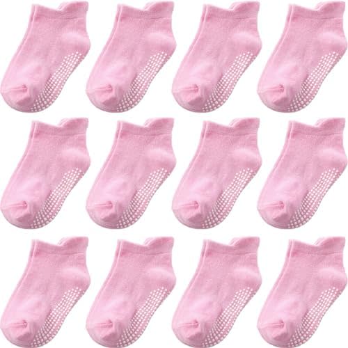 Baby Toddler Socks Grip Non Slip Boys Girls Cotton 12 Pack for Kids Ankle Cute Socks 6M-7Years