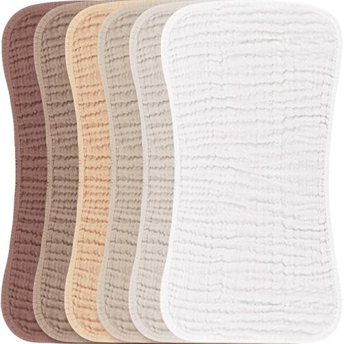 Konssy Muslin Baby Burp Cloths Sets for Unisex- 6 Pack Large 100% Cotton Burping Clothes for Newborn, Baby Girls and Boys