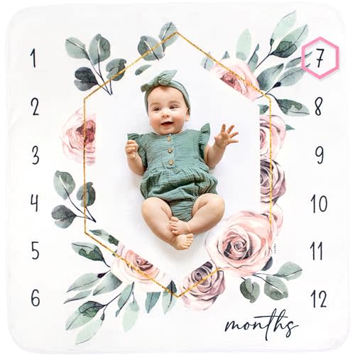 Calloo Baby Monthly Milestone Blanket , Baby Month Blanket for Baby Girl, Baby Growth Chart Blanket 46"x46"
