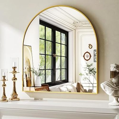 32"x 31" Arched Bathroom Mirror, Wall Mirror Metal Frame for Bathroom, Arch Mirrors for Wall, Gold Modern Vanity Mirror for Bathroom, Living Room, Bedroom, Hallway, Dinning Room Decor