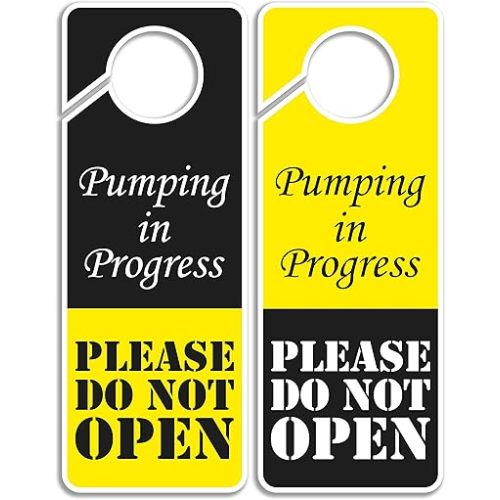 Do Not Disturb Sign - Pumping in Progress Do Not Open, Door Hanger 2 Pack, Double Sided, Ideal for Using in Any Places