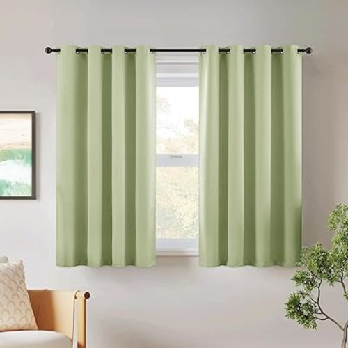Beauoop 100% Blackout Curtains 54 Inch Long 2 Panels for Bedroom Living Room Light Sage Solid Room Darkening Thermal Insulated Soundproof Energy Saving Grommet Top Window Treatment Drapes,52x54 2 Set