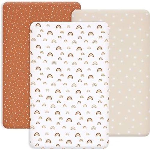 PHF 3 Pack Soft Mini Crib Sheets, Rainbow Silky Pack N Play Sheets for Baby Boys Girls, Universal Fit for Pack N Play, Playard, Portable and Mini Crib Mattresses, Rainbow
