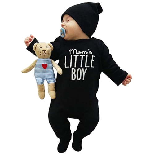 Calsunbaby Newborn Baby Boy Cotton Blend Autumn Long Sleeve Romper, Black, 0-6 Months