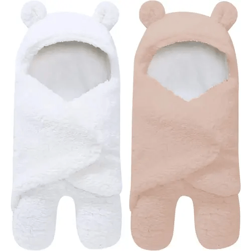 2 Pack Sherpa Baby Swaddle Blanket - Brown and White