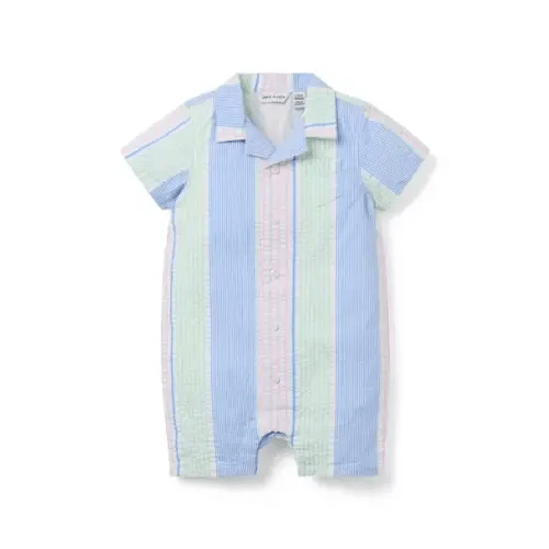 Baby Light Blue Stripe Baby Striped Seersucker Stripe Romper by Janie and Jack