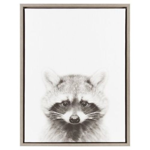 Raccoon Framed Kids' Canvas Art Gray (24"x18") - Uniek