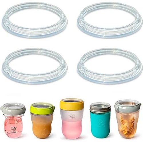Silicone Storage Lids for Comotomo (Original and Gen 2), Mason Glass and haakaa Baby Bottles, 4-Pack, Food Grade Silicone, Travel Caps, Convert Bottle into Snacks or Milk Container, Plastic-Free