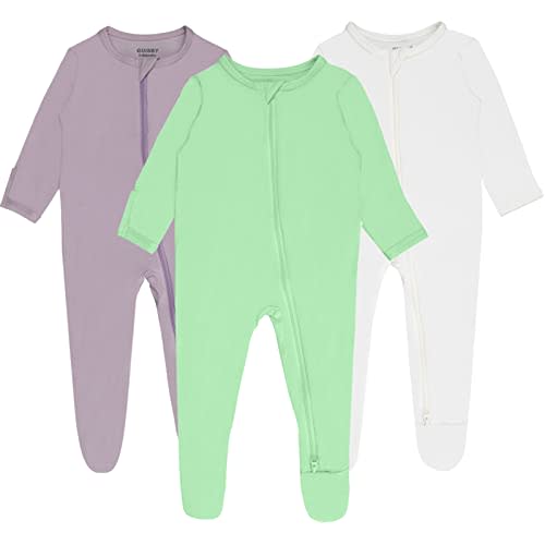 Baby Boy Footed Pajamas with Mittens,Rayon Made from Bamboo Sleepers, 2 Way Zipper Long Sleeve Pjs