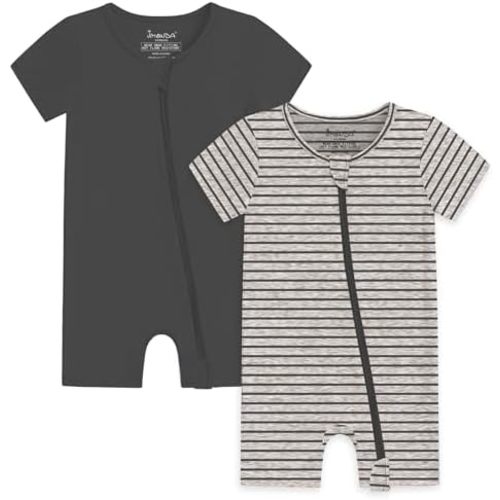 Jimonda Baby Boy Girl 2 Pack Pajamas Cotton Short Sleeve Footless Romper 2 Way Zipper One Piece Outfit Clothes