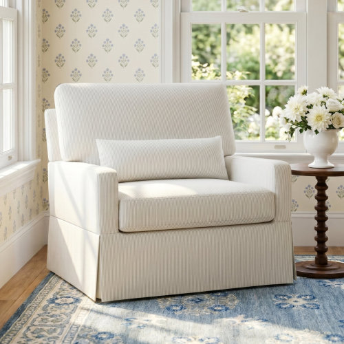 Namesake Crawford Pillowback Chair and a Half Upholstered Swivel Glider & Reviews | Birch Lane