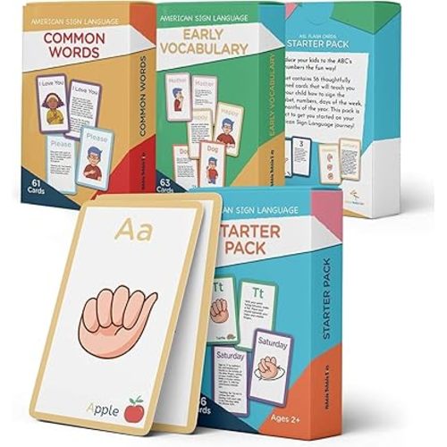 Hubble Bubble Kids American Sign Language Cards for Toddlers and Beginners - 180 ASL Flash Cards for Babies, Toddlers, Kids, ABC Flash Cards for Deaf Children Include Starter, Vocab, and Sight Words
