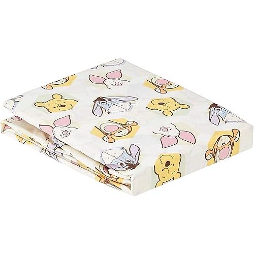 Disney Winnie the Peeking Pooh 100% Cotton Fitted Crib Sheet, Yellow/Blue/Green