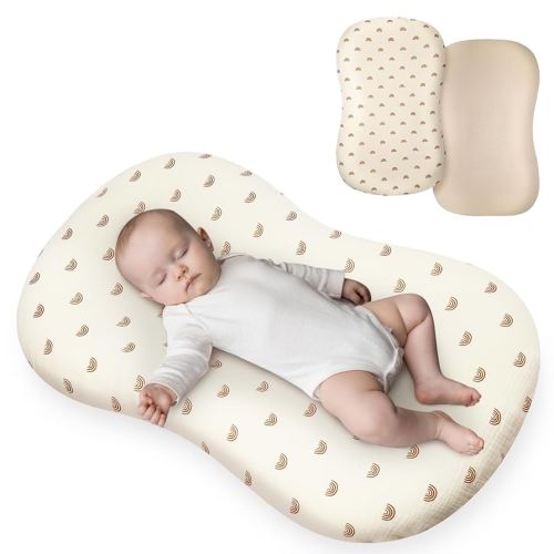 Muslin Baby Lounger Cover for Snuggle Me Organic Lounger/Baby Lounger/Organic Cotton Handmade Cover for Infant/Toddler Lounger/Nursing Pillow(Yellow Rainbow, Beige)