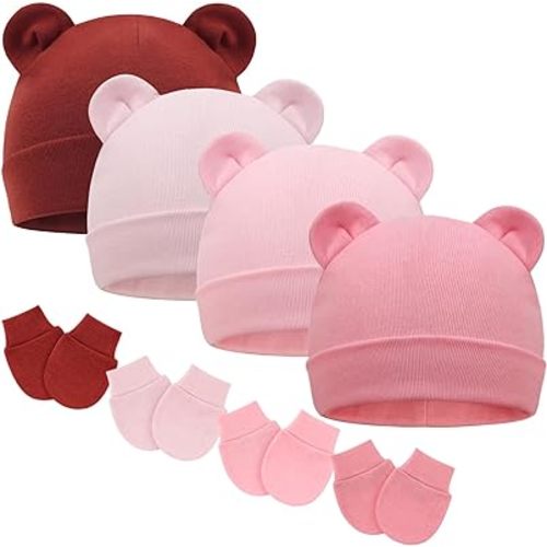 BQUBO Newborn Baby Hats Mittens Set for Boys Girls Hospital Hat Beanie Infant Caps Baby Gloves for 0-6 Months