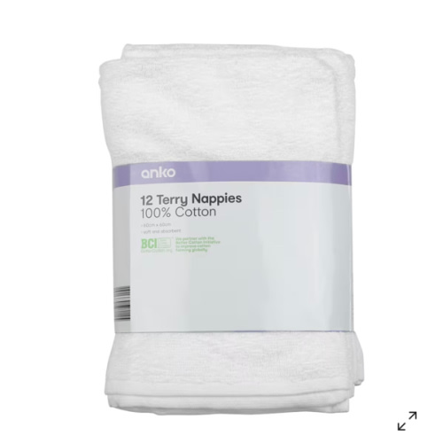12 Pack Cotton Terry Nappies | Kmart
