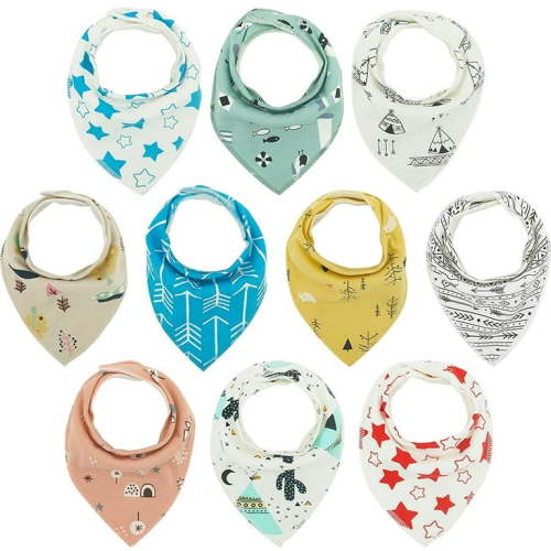 Sarvoza Organic Cotton Bandana Bibs for Babies, Unisex, 10 Pack, Adjustable, 3-24 Months
