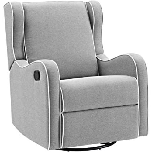 Angel Line Rebecca Upholstered Swivel Gliding Recliner, Gray Linen with White Piping