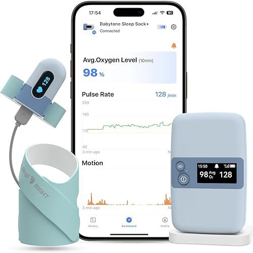 Babytone Baby Sleep Monitor with Base Station- Smart Sleep Sock, Tracking Heart Rate, Avg O2 and Movement, Wearable Baby Oxygen Foot Monitor with Bluetooth and APP, for 0-36 Months Newborn