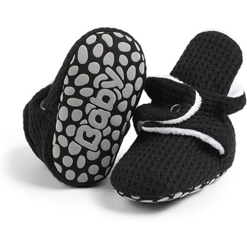 HsdsBebe Unisex Newborn Baby Cotton Booties Non-Slip Sole for Toddler Boys Girls Infant Winter Warm Fleece Cozy Socks Shoes