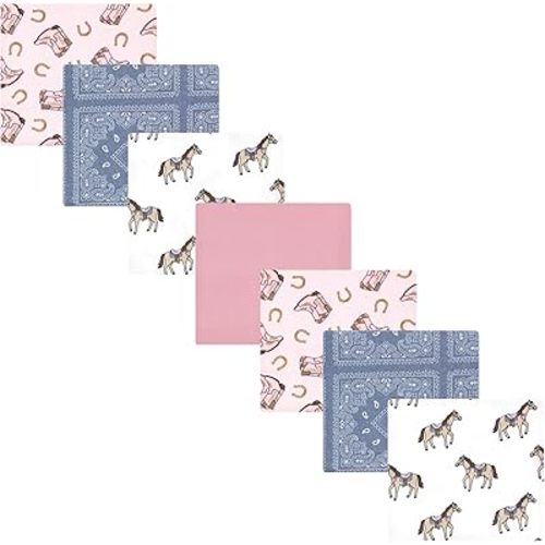 Hudson Baby Unisex Baby Cotton Flannel Receiving Blankets 7-Pack Bundle, Cowgirl, One Size