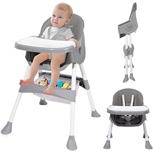 Baby High Chair, 6 in 1 Convertible High Chairs for Babies and Toddlers, Toddler Feeding Chair with Double Removable Tray, Adjustable Footrest & Machine Washable Cushion(Light Gray)