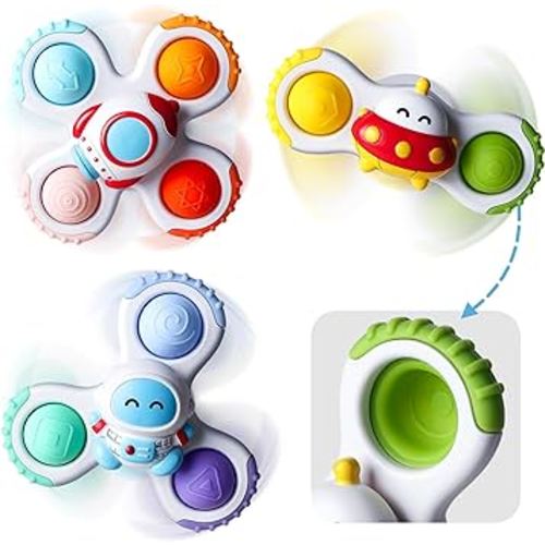 ALASOU 3PCS Pop Suction Cup Spinner Toys for 1 Year Old Boy Girl|Novelty Spinning Tops Toddler Toys Age 1-2|Sensory Baby Bath Toys for Toddlers 1-3|6 12 18 Months Boy Birthday Gift for Infant