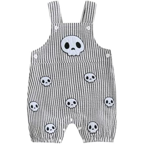 Newborn Baby Boy Girl Halloween Outfit Skull/Bat/Pumpkin Romper Bib Overalls Suspender Striped Jumpsuit Clothes