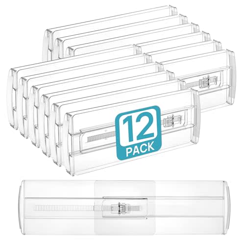 Vtopmart 12 Pack Drawer Dividers for Clothes, Adjustable 4" High Expandable from 10.6"-17" Dresser Drawer Organizer, Clear Plastic Separators for Dresser, Baby Clothing, Cosmetic and Office Storage