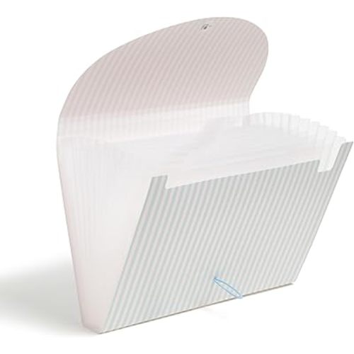 U Brands 13 Pocket Poly Expandable File, 13" x 9.65" x 1.5", Muted Prep Blue Stripes, Letter Size