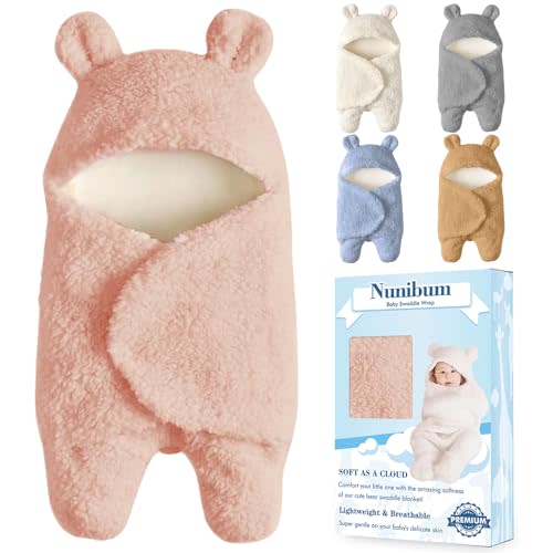 Baby Swaddle Blanket Boys Girls Cute Bear Plush Essential Receiving Blanket Ultra-Soft Newborn Registry Sleeping Wraps for Infant 0-6 Months - Pink
