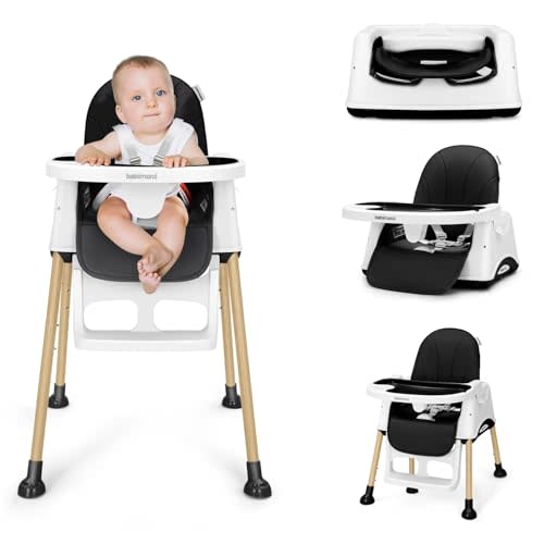 babimoni 3 in 1 High Chairs, Convertible High Chair for Babies and Toddlers, High Chair with Foot Rest and Double Tray, Compact and Versatile, for Growing Kids, Black