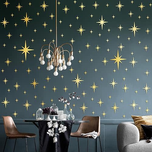 84 Pcs Star Mirror Wall Decals 3D Acrylic Mirror Wall Stickers Gold Sliver Star Decals Peel and Stick Star Wall Art for Home Boys Girls Bedroom Living Room Nursery JM334-Gold, RW1111