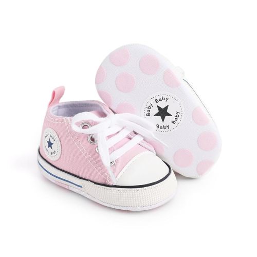 Unisex Baby Soft Sole Sneakers, Canvas Denim High Top, Newborn Infant First Walkers