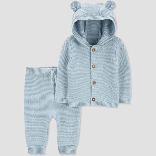 Carter's Just One You®️ Baby Boys' Solid Sweater Set - Blue 6M: Midweight Cotton Acrylic, Button Cardigan