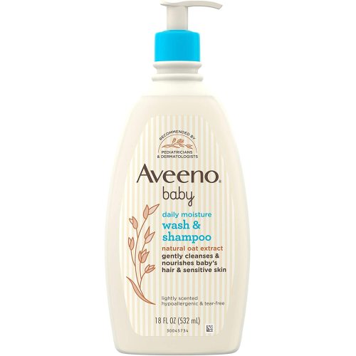 Aveeno Baby Daily Moisture Gentle Bath Wash & Shampoo with Natural Oat Extract, Hypoallergenic, Tear-Free & Paraben-Free Formula For Sensitive Hair & Skin, Lightly Scented, 18 fl. oz