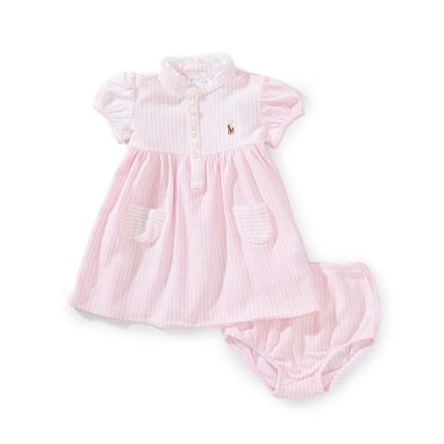Ralph Lauren Baby Girls 3-24 Months Puffed-Sleeve Mixed-Media Stripe Fun Shirtdress