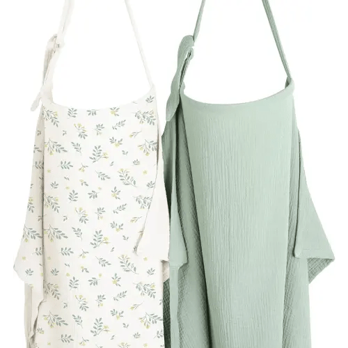Konssy 2-Pack Muslin Nursing Cover Up for Breastfeeding Moms with Rigid Hoop, 100% Cotton, Lightweight & Breathable Breastfeeding Cover, Adjustable & Comfort