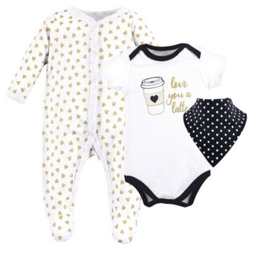 Hudson Baby Infant Girl Cotton Sleep and Play, Bodysuit and Bandana Bib Set, Latte, 0-3 Months