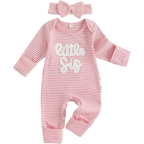 allshope Infant Baby Girl Fall Outfit Sweatshirt Romper Little Sister Lil Sis Long Sleeve Jumpsuit Onesie Newborn Clothes
