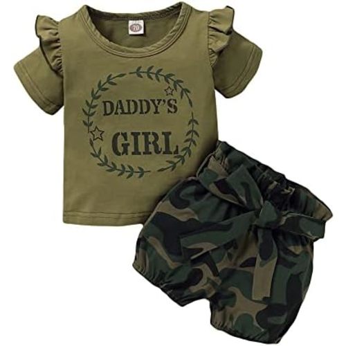 Mikrdoo Baby Girl Clothes Toddler Girl Summer Outfits Shirts Tops Ripped Denim Shorts Set Little Girl Clothes