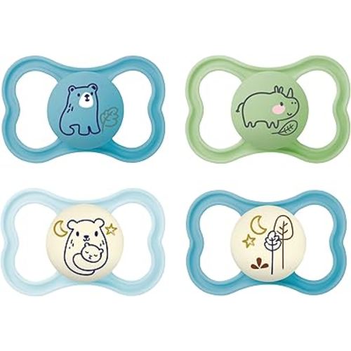 MAM Air Day & Night Baby Pacifier, for Sensitive Skin, Glows in The Dark, 16+ Months, Baby Boy, 4 Count